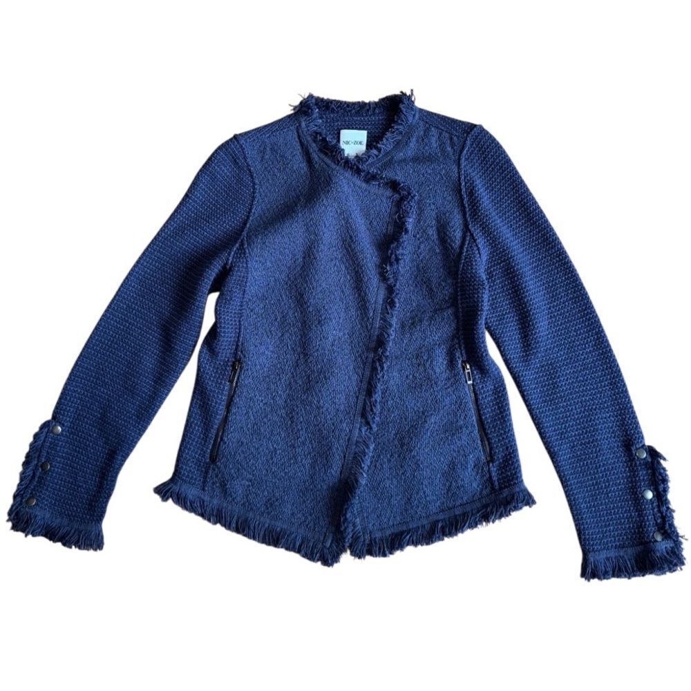 Nic+Zoe Women's Fringe Mix Textured Blazer Jacket in Navy Size Small - Picture 5 of 9
